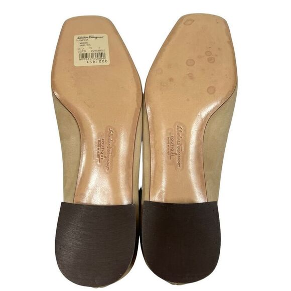 Salvatore Ferragamo Low-Heeled Loafer Shoes Size 7 Women's Cream Square Toe - Picture 5 of 11